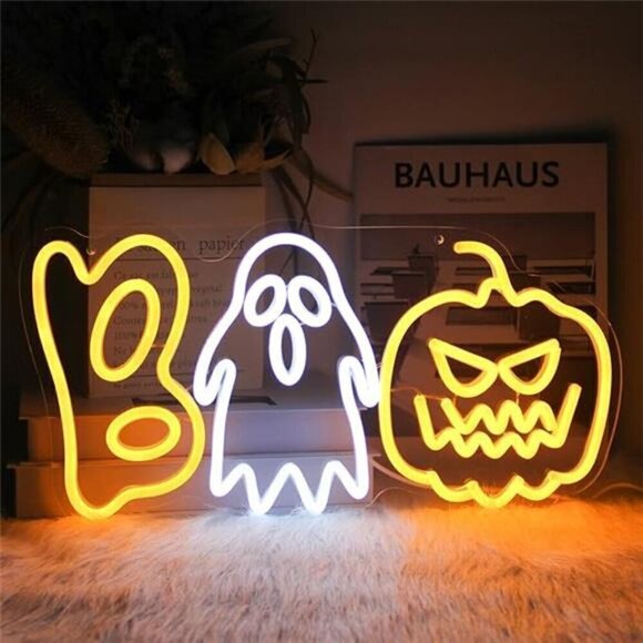 Halloween Boo Neon Sign Spooky Ghost Light Pumpkin House Decor Orange Pumpkin - Picture 8 of 8